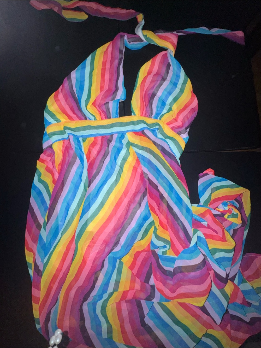 Rainbow Striped Halter Maxi Dress
